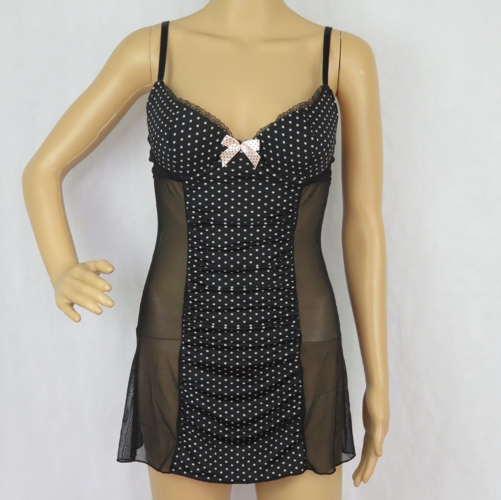 Lingerie Medium Sheer Black Polka Dot Sexy Bra Cute Nightie Croquette Feminine
